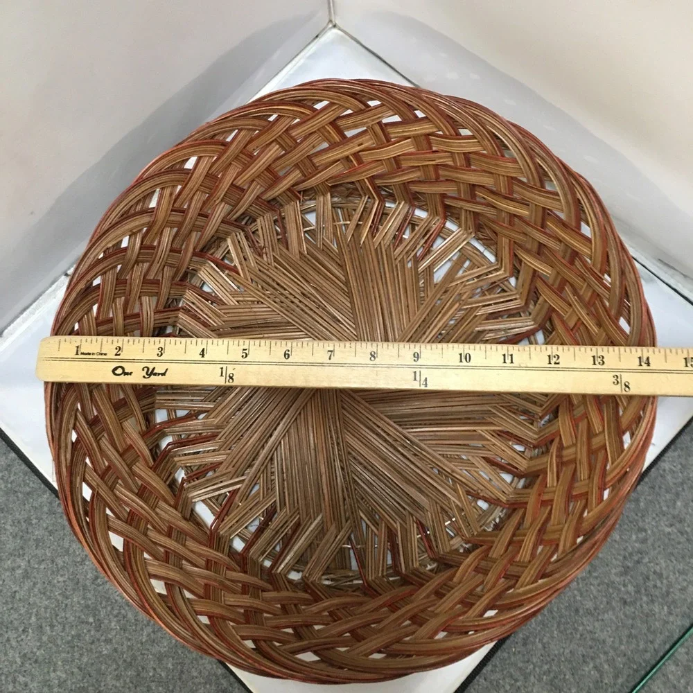 Woven Wicker Basket Home Decor 14 in Brown Round Multi-Tonal Weave Cottagecore